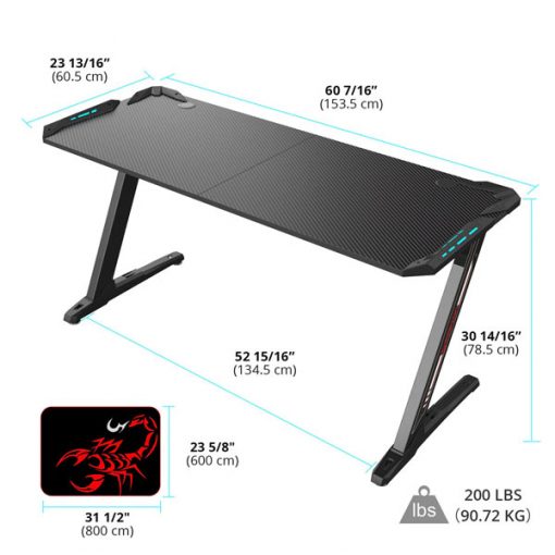 EUREKA ERGONOMIC Z60 Gaming Desk size