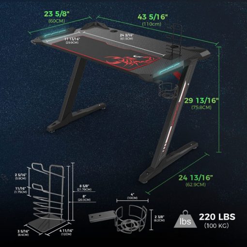 Eureka Ergonomic Colonel Gaming Desk Dimensions